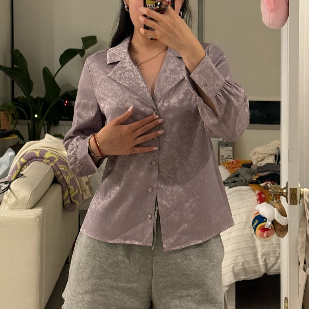 Simple Retro rayna peony lavender floral blouse